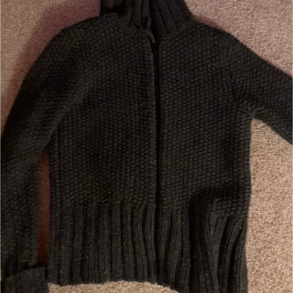 Black Knit 100% Lambswool Zip-Up